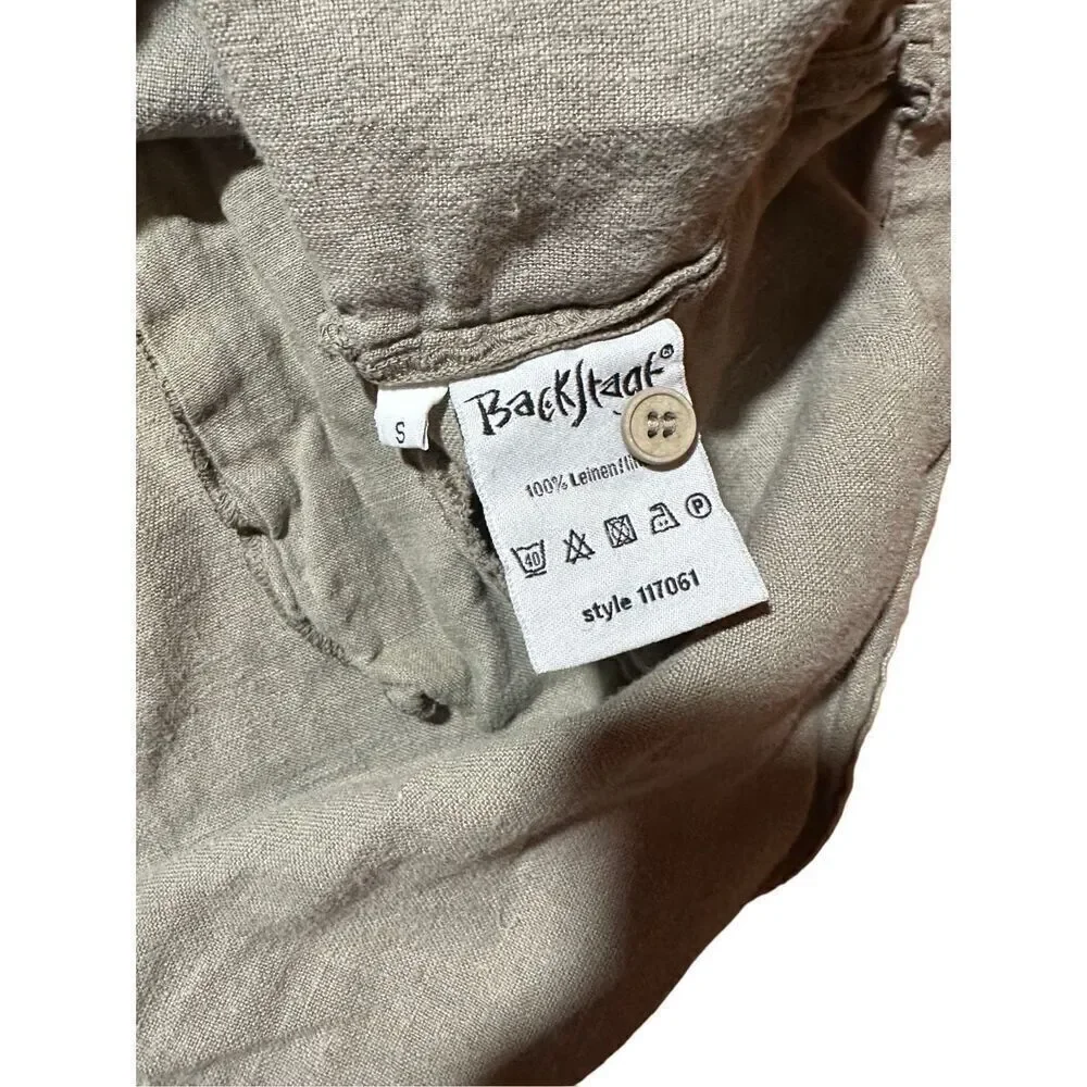 Backstage by OSKA Olive Green 100% linen‎ dress pockets cottage prairie sz S